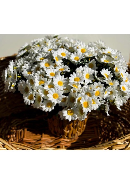 Osohome 3 Adet (Demet) Dekoratif Yapay Çiçek Beyaz Papatya Gerçek Görünümlü 5dallı 25 Çiçekli 30 cm