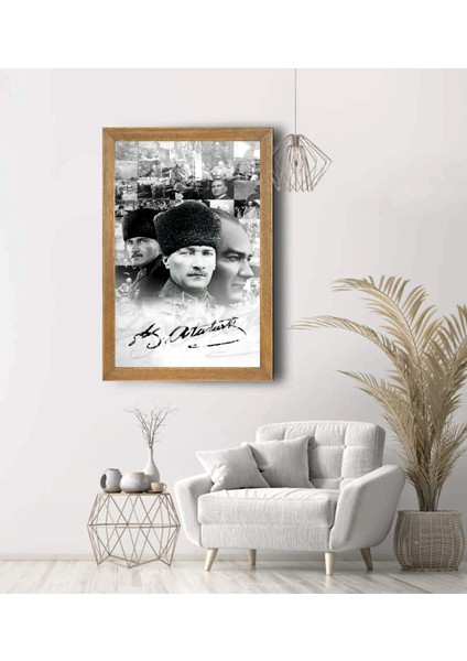 Ulu Önder Mustafa Kemal Atatürk Portresi, Çerçeveli Cam Tablo 30 x 45 cm
