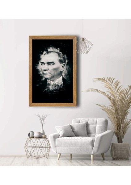 Ulu Önder Mustafa Kemal Atatürk Portresi, Çerçeveli Cam Tablo 30 x 45 cm