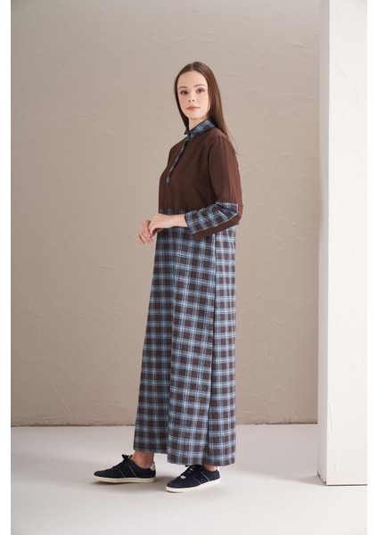 Blok Elbise Küçük Kareli Kahve Laci fiyatları