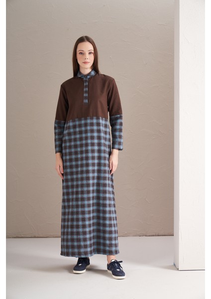 Blok Elbise Küçük Kareli Kahve Laci fırsatları