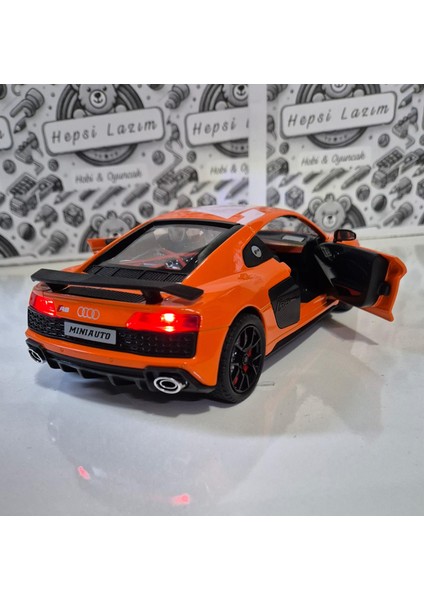 1:24 Ölçek Model Diecast Araç Audi R8 Performance Modifiyeli Metal Oyuncak Spor Araba 20 cm Işık ve Sesli