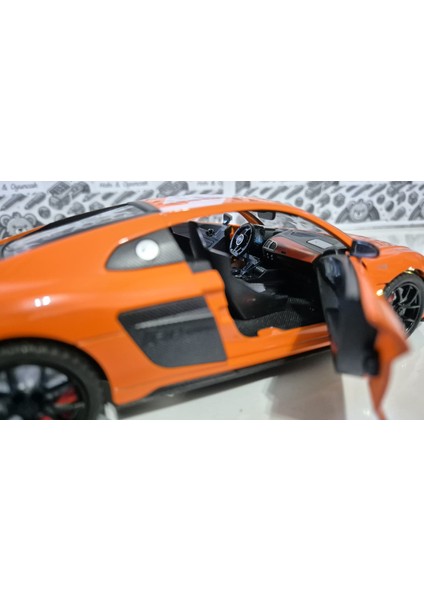 1:24 Ölçek Model Diecast Araç Audi R8 Performance Modifiyeli Metal Oyuncak Spor Araba 20 cm Işık ve Sesli