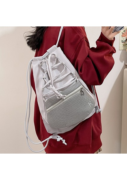 Bağcıklı Örgü Cep Fonksiyonel Stil Sırt Çantası Yeni Rahat Çok Yönlü Spor Spor Çantası Öğrenci Çantası (Yurt Dışından)