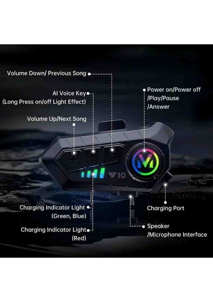 Y10 Motosiklet Kablosuz Kask Kulaklık Su Geçirmez Intercom Bluetooth 5.3