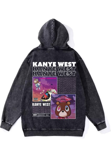 Yıkamalı Kanye West Vintage Kapüşonlu Sweatshirt
