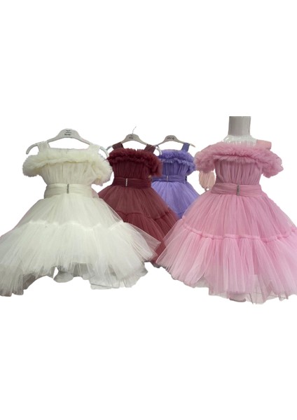 Uğurböceğiçocuk 421 Göğüs Fırfırlı Kemer Taş Detay Tarlatanlı Kız Çocuk Abiye