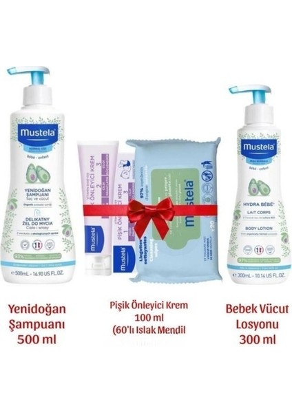 Yenidoğan Şampuan 500 ml + Pişik Kremi + Islak Mendil 60 Yaprak + Bebe Body Lotion 300 ml