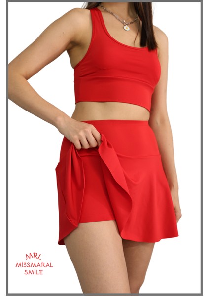 Kırmızı Etek Içi Sabit Şortlu Yüksek Bel Skirt With Shorts Casual+Beachwear+Tennis 1101 fiyatları