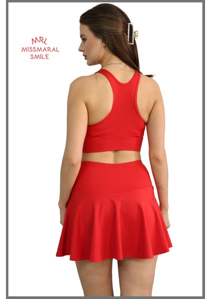 Kırmızı Etek Içi Sabit Şortlu Yüksek Bel Skirt With Shorts Casual+Beachwear+Tennis 1101 modelleri