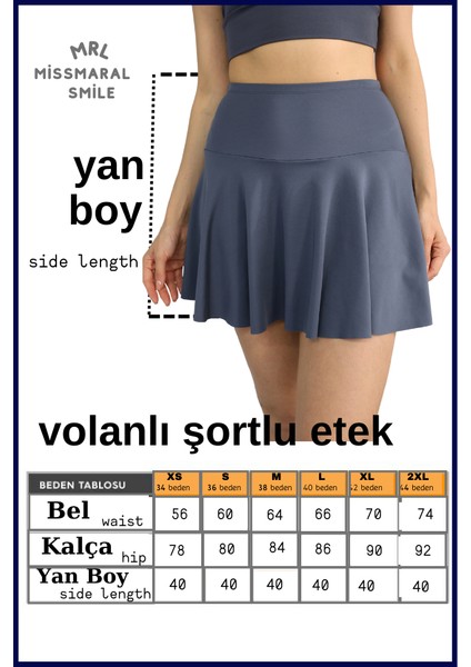 Miss Maral Antrasit / Füme  Etek Içi Sabit Şortlu Yüksek Bel  Skirt With Shorts Casual+Beachwear+Tennis 1101