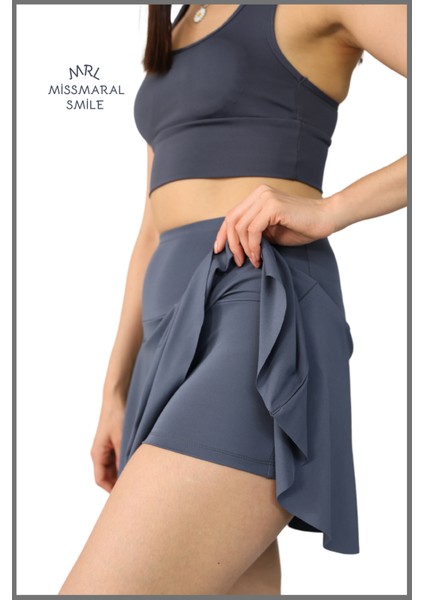 Antrasit / Füme Etek Içi Sabit Şortlu Yüksek Bel Skirt With Shorts Casual+Beachwear+Tennis 1101 fiyatları