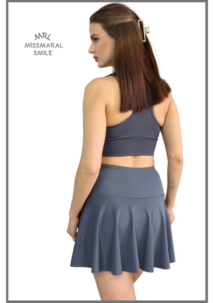 Antrasit / Füme Etek Içi Sabit Şortlu Yüksek Bel Skirt With Shorts Casual+Beachwear+Tennis 1101 modelleri