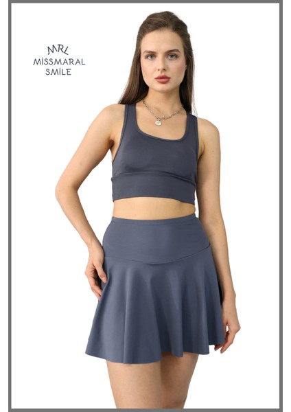 Antrasit / Füme Etek Içi Sabit Şortlu Yüksek Bel Skirt With Shorts Casual+Beachwear+Tennis 1101 fırsatları