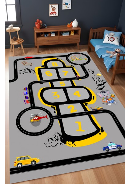 Dijital Baskı Yol Doğa Hayvan Temalı Dekoratif Makinada Yıkanabilir Çocuk Halısı Genç Halısı