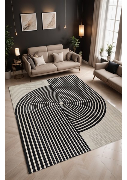 Dijital Baskı Çizgisel Kıvrım Desen Modern Dekoratif Makinada Yıkanabilir Salon Halısı Yolluk Halısı