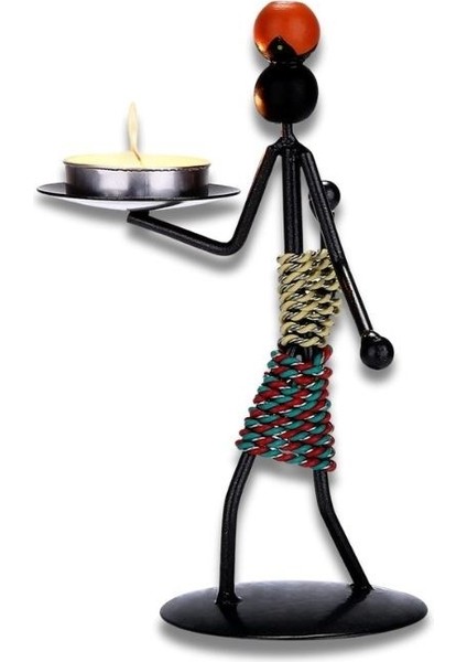 Afrikalı Kadın Tasarımlı Tealight Metal Mumluk Dekoratif Şık Hediyelik Üçlü Set