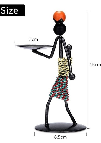 Afrikalı Kadın Tasarımlı Tealight Metal Mumluk Dekoratif Şık Hediyelik Üçlü Set