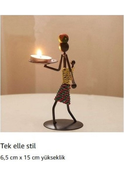 Afrikalı Kadın Tasarımlı Tealight Metal Mumluk Dekoratif Şık Hediyelik Üçlü Set