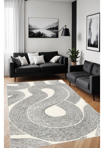Dijital Baskı Çizgisel Kıvrım Desen Modern Dekoratif Makinada Yıkanabilir Salon Halısı Yolluk Halısı