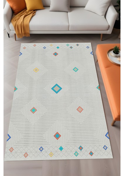 Dijital Baskı Renkli Geometrik Desen Dekoratif Makinada Yıkanabilir Yolluk ve Salon Halısı