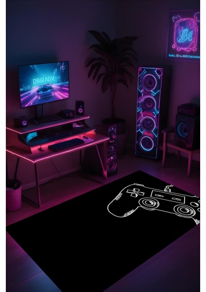 Dijital Baskı Gamer Oyuncu Makinada Yıkanabilir Genç Odası Oyun Odası Halısı