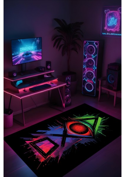 Dijital Baskı Gamer Oyuncu Makinada Yıkanabilir Genç Odası Oyun Odası Halısı