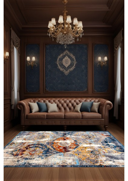 Dijital Baskı Eskitme Vintage Renkli Dekoratif Makinada Yıkanabilir Salon ve Yolluk Halısı