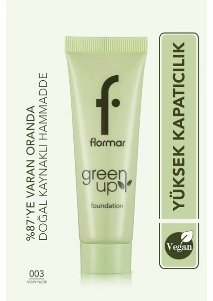 Green Up Vegan Formüllü Doğal Görünüm Veren Nemlendirici Fondöten (003 Ivory Nude) 4251903322225