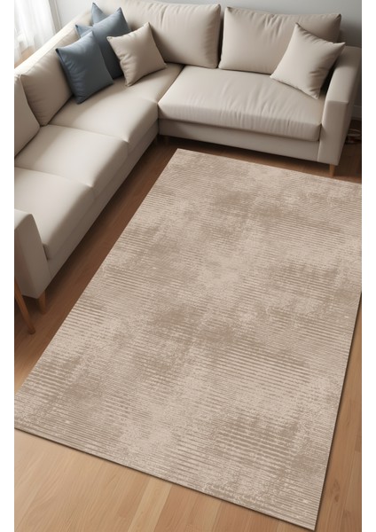 Dijital Baskı Modern Tarz Şerit Desenli Kahve Dekoratif Makinada Yıkanabilir Salon ve Yolluk Halısı
