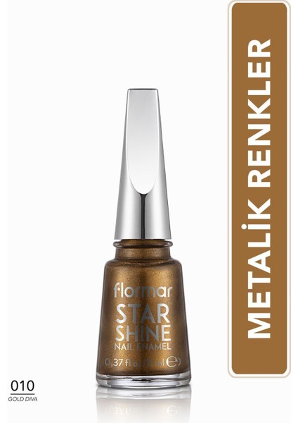 Star Shine Yüksek Pigmentli & Parlak Bitişli Metalik Oje (010 Gold Diva) 8682536005661