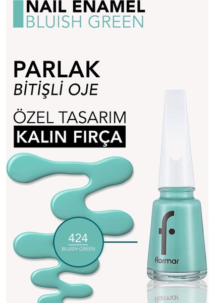 Nail Enamel Yüksek Pigmentli & Parlak Bitişli Oje (424 Bluish Green)