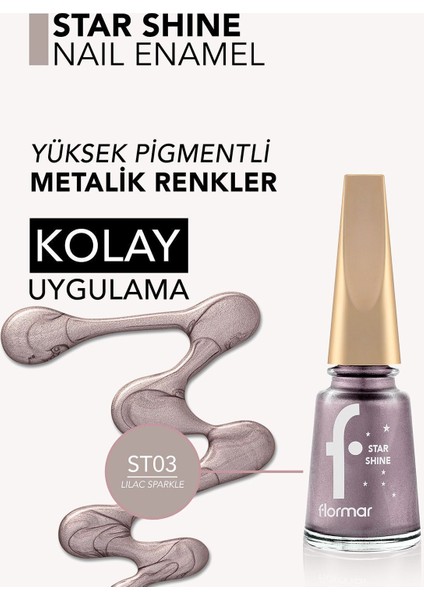 Star Shine Yüksek Pigmentli & Parlak Bitişli Metalik Oje (003 Lilac Sparkle) 8690604564132