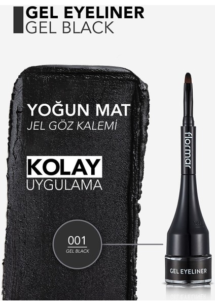 -Yoğun Jel Dokulu ve Yüksek Pigmentli Gel Eyeliner Mini Fırçalı Mat Eyeliner (001 Siyah) 8690604591879