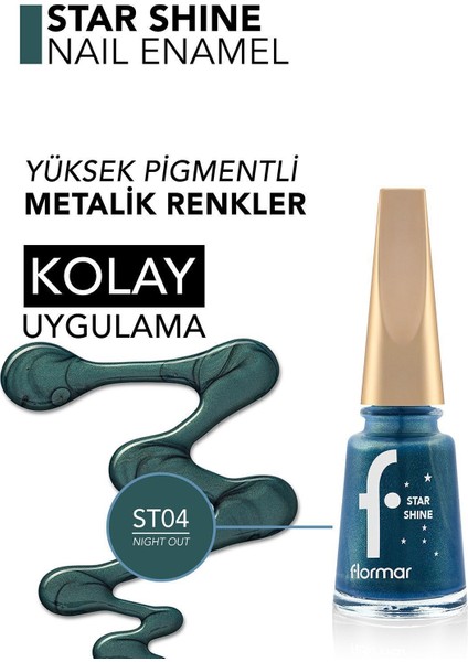 Star Shine Yüksek Pigmentli & Parlak Bitişli Metalik Oje (004 Night Out) 8690604564149