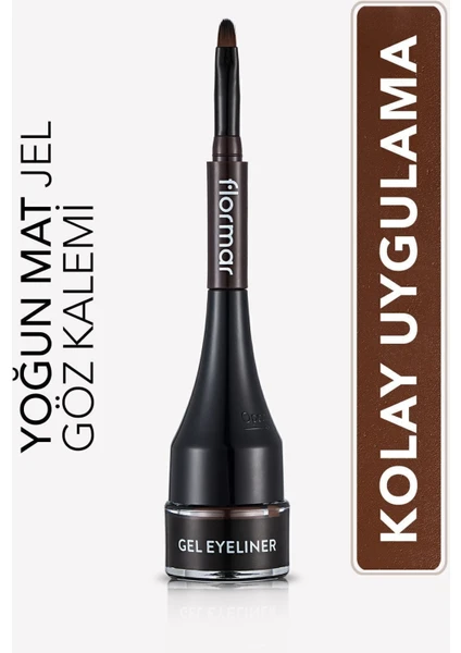 Flormar-Yoğun Jel Dokulu ve Yüksek Pigmentli Gel Eyeliner Mini Fırçalı Mat Eyeliner (003 Kahve) 8690604591893