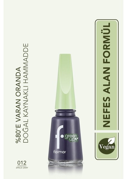 Green Up Vegan Formüllü Yoğun Renk Veren Parlak Oje (012 Space Gray) 4251903324090