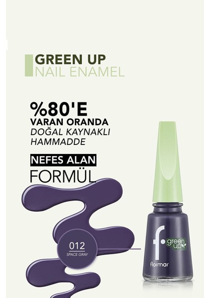 Green Up Vegan Formüllü Yoğun Renk Veren Parlak Oje (012 Space Gray) 4251903324090