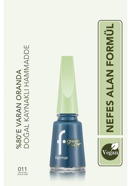 Green Up Vegan Formüllü Yoğun Renk Veren Parlak Oje (011 Aqua Era) 4251903324083