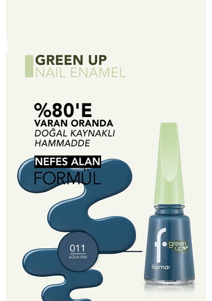 Green Up Vegan Formüllü Yoğun Renk Veren Parlak Oje (011 Aqua Era) 4251903324083
