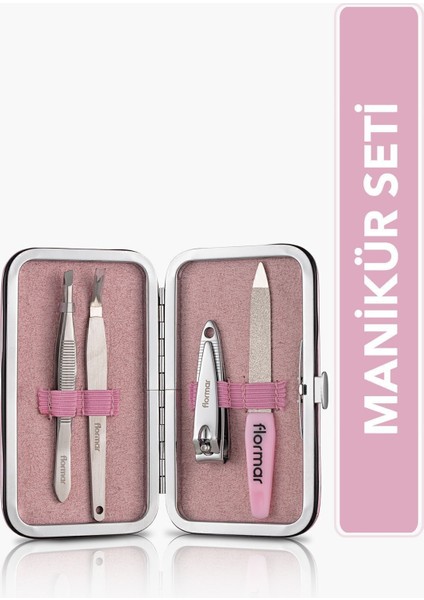 -Dayanıklı Çelik Kaplama 4 Parça Manicure Set Tırnak Makası & Törpü & Kütikül Kesici & Cımbız Manikür Seti (036) 8690604598465