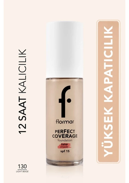 Perfect Coverage Yoğun Kapatıcı Su Bazlı Fondöten (Sıcak Alt Ton) -130 Light Beige -8682536070539