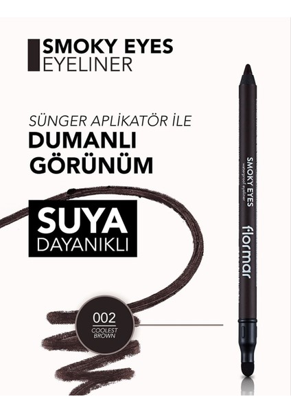 Smoky Eyes Suya Dayanıklı Sünger Uçlu Mat Göz Kalemi (002 Coolest Brown) 8690604547258