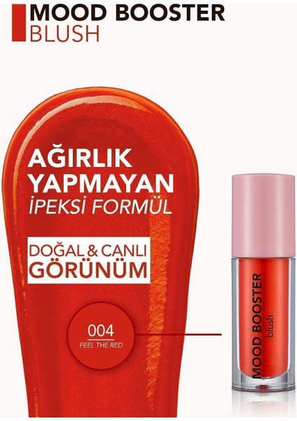 Mood Booster Doğal Görünüm Veren Yoğun Pigmentli Likit Allık (004 Feel The Red) 8682536043731