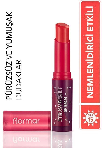 Shea ve Kakao Yağı İçeren Stik Renkli Dudak Nemlendiricisi (Çilek) - Lip Balm - 003 Strawberry - 8690604555383