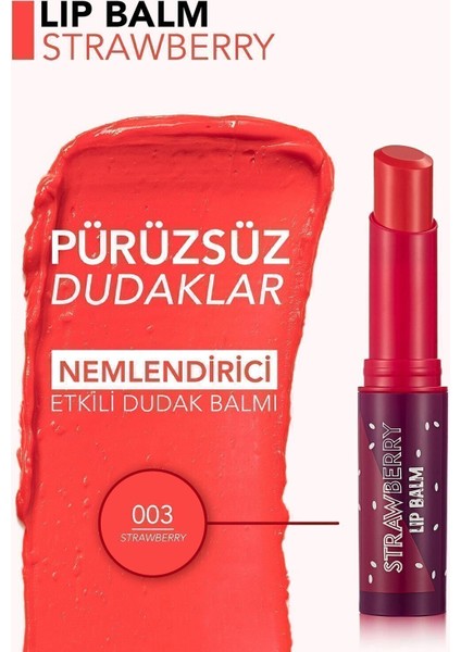 Shea ve Kakao Yağı İçeren Stik Renkli Dudak Nemlendiricisi (Çilek) - Lip Balm - 003 Strawberry - 8690604555383