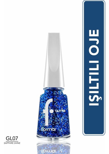 Glitter Yarı Transparan & Parlak Bitişli Simli Oje (GL07 Sapphire Shine) 8682536049832