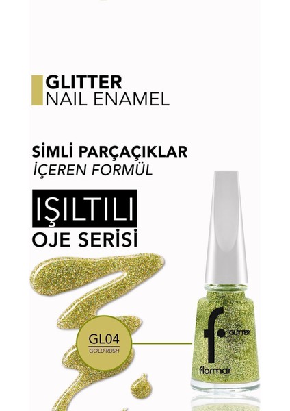 Glitter Yarı Transparan & Parlak Bitişli Simli Oje (GL004 Gold Rush) 8682536049825