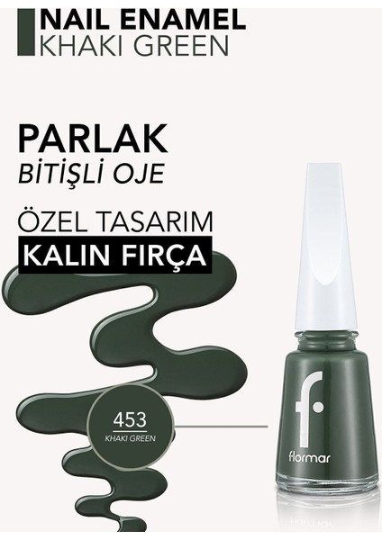 Nail Enamel Yoğun Renk Veren Uzun Süre Kalıcı Parlak Oje (453 Khaki Green) 8682536036146