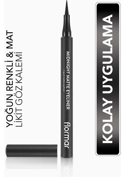 Flormar-Yoğun Pigmentli ve Mat Bitişli Midnight Matte Kalem Likit Eyeliner (001 Siyah) 8690604532292